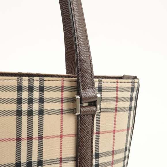 BURBERRY Canvas Leather Nova Plaid Tote Bag Beige Brown - Picture 10 of 16